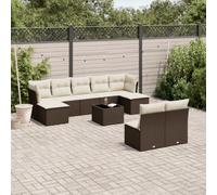Homgoday Ensemble de canapés de jardin 10 pièces et coussins en rotin synthétique marron canapé de jardin canapé jardin extérieur sofas terrasse marron et crème avec table