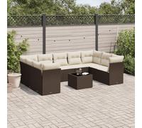 Homgoday Ensemble de canapés de jardin 10 pièces et coussins en rotin synthétique marron pour canapé de jardin, extérieur, sofas, terrasse