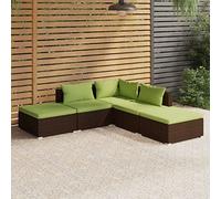Homgoday Ensemble de canapés de jardin 5 pièces et coussins en rotin synthétique marron avec fauteuils et canapé d'angle + 2 x centraux + 2 x repose-pieds