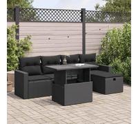 Homgoday Ensemble de canapés de jardin 6 pièces et coussins en rotin synthétique noir Ensemble de jardin combiné pour jardin, terrasse, balcon, canapé jardin extérieur