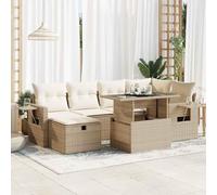 Homgoday Ensemble de canapés de jardin 7 pièces et coussins en rotin synthétique beige Ensemble de jardin combiné pour jardin, terrasse, balcon, jardin extérieur