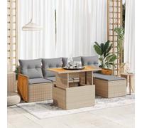 Homgoday Ensemble de canapés de jardin et coussins 6 pièces rotin synthétique Acacia beige Ensemble de jardin combiné pour jardin, terrasse, balcon, canapé jardin extérieur