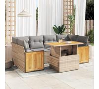 Homgoday Ensemble de canapés de jardin et coussins 7 pièces en rotin synthétique Acacia beige Ensemble de jardin combiné pour jardin, terrasse, balcon, canapé jardin extérieur