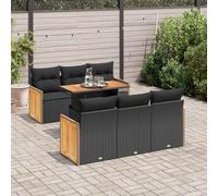 Homgoday Ensemble de canapés de jardin et coussins 7 pièces rotin synthétique Acacia noir Ensemble de jardin combiné pour jardin, terrasse, balcon, canapé jardin extérieur