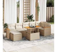 Homgoday Ensemble de canapés de jardin et coussins 8 pièces en rotin synthétique Acacia beige Ensemble de jardin combiné pour jardin, terrasse, balcon, canapé jardin extérieur