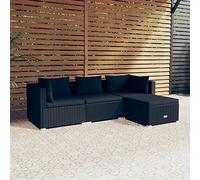 Homgoday Ensemble de meubles de jardin 4 pièces et coussins en rotin synthétique noir Ensemble de jardin extérieur en rotin pour balcon, patio 2 x coins + centrales + repose-pieds noir