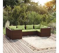 Homgoday Ensemble de meubles de jardin 6 pièces et coussins en rotin synthétique marron Ensemble de jardin extérieur en rotin pour balcon, patio 4 x coins + 2 x centraux marron et vert