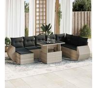 Homgoday Ensemble de meubles de jardin 9 pièces et coussins en rotin synthétique gris clair pour jardin, extérieur, canapé, extérieur, sofas, terrasse