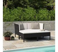 Homgoday Ensemble de meubles de jardin modulaire pour 2 à 4 personnes avec canapé d'angle, coussins d'assise et dossier 4 pièces et coussins en rotin synthétique noir