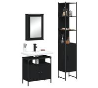 Homgoday Ensemble de meubles de salle de bain 3 pièces Noir en bois multicouche, Buffet Armoire de sol pour salle de bain, meuble de rangement étagères, armoire de rangement pour chambre bureau M