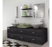Homgoday Ensemble de meubles de salle de bain 9 pièces avec lavabo et robinet noir, meuble buffet armoire de sol pour salle de bain, meuble de rangement étagères, armoire de rangement pour chambre