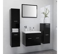 Homgoday Ensemble de meubles de salle de bain noir en bois multicouche, meuble buffet armoire de sol pour salle de bain, meuble de rangement étagères, armoire de rangement pour chambre bureau