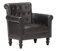 Homgoday Fauteuil Noir en Cuir Véritable de Chèvre, Décor de Mobilier Fauteuil Salon, Fauteuils, Fauteuil Relax, Fauteuil Chambre à Coucher