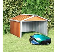 Homgoday Garage pour tondeuse à gazon avec toit à pignon - Garage - Robot tondeuse à gazon - Protection solaire et contre la pluie - Pour tondeuse à gazon - En acier galvanisé - Marron - 92 x 97 x 63