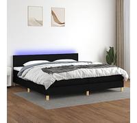 Homgoday Lit-box Spring avec matelas LED en tissu noir, 200 x 200 cm, tapissé, housse, protecteur de ressorts ensachés, adaptable rembourré, tissu type 2 lits et sommiers meubles