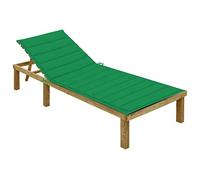 Homgoday Lit de jardin avec coussin vert en bois de pin imprégné, chaises longues, canapé-lit, meubles de piscine, chaise longue de jardin
