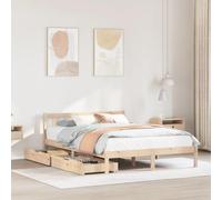 Homgoday Lit en bois massif avec tiroirs - Lit double avec tête de lit - Cadre de lit simple avec tête de lit - Pour chambre à coucher - 140 x 200 cm - Pin
