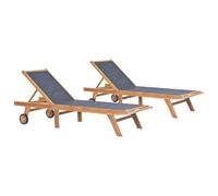 Homgoday Lits pliants avec roues 2 pièces en teck massif de Textilène, chaises longues, canapé-lit meubles, lit de piscine, lit de jardin