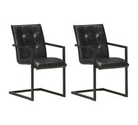 Homgoday Lot de 2 chaises cantilever en cuir véritable noir pour salle à manger ou cuisine, style nordique, convient pour salle à manger, cuisine, salon, salle de réunion, bar Motif 3