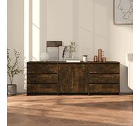 Homgoday Meuble de salle à manger, armoire de rangement, armoire auxiliaire pour chambre, salon, buffet, 3 pièces, bois manufacturé, couleur chêne fumé