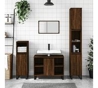 Homgoday Meuble de salle de bain en bois d'ingénierie chêne marron 80 x 33 x 60 cm, armoire de salle de bain, buffet, coiffeuse, toilettes, espace de rangement pour douche, organisateur à la maison,