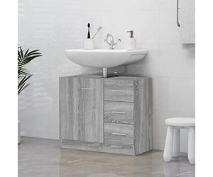 Homgoday Meuble lavabo gris Sonoma 63 x 30 x 54 cm en bois d'ingénierie sous l'évier, meuble de salle de bain, meuble de salle de bain, meuble de rangement, meuble de lavabo