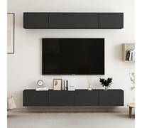 Homgoday Meuble TV 4 pièces noir 100 x 30 x 30 cm en bois multicouche, table pour TV, meuble TV salon, meuble bas pour TV de salon industriel, support TV
