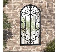Homgoday Miroir de jardin en fer noir pour usage extérieur 70 x 30 cm Miroir décoratif mural Miroir de fenêtre en métal pour salon chambre entrée style moderne