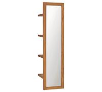 Homgoday Miroir mural avec étagères en bois de teck massif 30 x 30 x 120 cm Miroir mural avec bord miroir décoratif, miroir moderne de salle de bain, chambre à coucher, coiffeuse et couloir