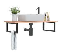 Homgoday Plateau de lavabo avec support - Plateau de rechange - Plan de travail pour lavabo en acier et chêne massif - 100 x 50 x 2 cm - Marron clair et noir