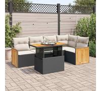 Homgoday Set de canapés de jardin et coussins 6 pièces rotin synthétique Acacia noir Ensemble jardin combiné pour jardin canapé de jardin, terrasse, balcon, canapé jardin extérieur