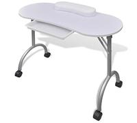 Homgoday Table pliante pour manucure avec roulettes blanches, table de salon, table de salon, table de bureau, chambre à coucher, jardin