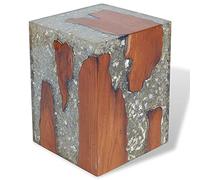 Homgoday Tabouret en bois massif de teck et résine Repose-pieds Salon Repose-pieds Canapé Tabouret bas pouf