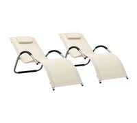 Homgoday Transats de soleil en Textilène, 2 pièces, crème et gris, chaises longues, canapé-lit, meubles, lit de piscine, lit de jardin