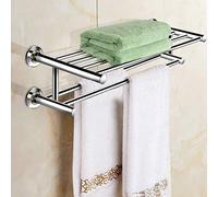 HOMGX Barre Porte-Serviettes Murale en Acier Inoxydable - Étagère de Salle de Bain Double - Support de Rangement pour Salle de Bain - 61 cm