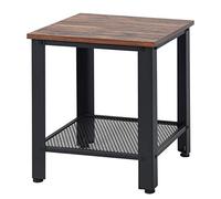 HOMGX Petite table d'appoint à 2 niveaux avec pieds réglables, table de nuit industrielle avec étagère de rangement et cadre en métal, table de canapé de style vintage pour petits espaces (noir)