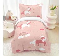 HOMHOMHA Housse de Couette 200x200 Enfant - Parure de Lit 2 Taies d'oreiller 65x65 - Thème Licorne Rose Magique - Douce et Confortable - Cadeau Fille