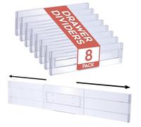 Homi Lot de 8 séparateurs de tiroir en plastique, 8,1 cm de haut, organisateurs de tiroir réglables de 30,7 à 54,4 cm pour vêtements, séparateurs de commode extensibles