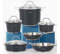 HOMICHEF Batterie de cuisine 10 pièces en acier inoxydable sans nickel gris marine - Ensemble de casseroles et poêles en acier inoxydable sans nickel - Batterie de cuisine saine et non toxique pour