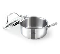 HOMICHEF Casserole à soupe en acier inoxydable poli miroir sans nickel 1,5 pin/16,5 cm avec couvercle en verre (pas de revêtement anti-adhésif toxique, 3 couches)