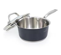 HOMICHEF Casserole en acier inoxydable sans nickel poli mat bleu marine gris avec couvercle en verre (sans revêtement antiadhésif toxique, 0,95 L) - Petite casserole pour induction avec couvercle