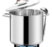 HOMICHEF Grande marmite de 22.5 litres avec couvercle - Batterie de cuisine en acier inoxydable sans nickel - Marmite polie - Marmite à soupe robuste avec couvercle pour induction