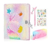 homicozy Journal intime pour fille avec serrure, papier à lettre pour fille, carnet de notes en peluche avec stylo sirène et 4 autocollants sirène, cadeau pour fille-Rose