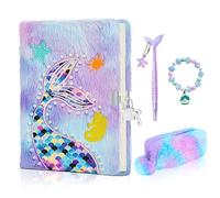 homicozy Sirènes Journal Intime Fille, Peluche Carnet Secret avec Cadenas et Clé, 160 Pages A5 Note, Journal Cahier avec Trousses et Stylos, Papeterie Enfant Cadeau pour écrire et Dessiner