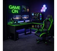 Homidea Arena Bureau de gaming en forme de L - Bureau d'angle pour gamer et bureau à domicile - Grand bureau d'ordinateur - Design moderne - Noir/vert