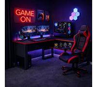 Homidea Arena Bureau de gaming en forme de L pour gamer et bureau à domicile, grand bureau d'ordinateur, design moderne, noir/rouge