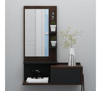 HOMIDEA ENKI Meuble d'entrée Suspendu - Armoire à Miroir - Armoire Murale pour entrée avec tiroir, Miroir et étagère dans Un Style Moderne (Noyer/Noir)