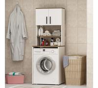 HOMIDEA MIA Armoire pour Machine à Laver - Surmeuble pour Lave-Linge - 2 Portes - 2 étagères Ouvertes Salle de Bain - Buanderie 182 x 65 x 60 cm (Blanc/Chêne)