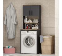 HOMIDEA MIA Armoire pour Machine à Laver - Surmeuble pour Lave-Linge - 2 Portes - 2 étagères Ouvertes Salle de Bain - Buanderie 182 x 65 x 60 cm (Anthracite/Chêne)