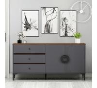 Homidea ZOE Console - Commode - Buffet - Meuble TV - Avec 2 portes et 3 tiroirs au design moderne 150 x 78,6 x 40 cm (anthracite/noyer)